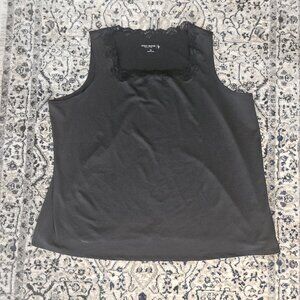 Susan Graver Essentials Lace Trim Tank Top Black Womens 3X Classic Minimalist